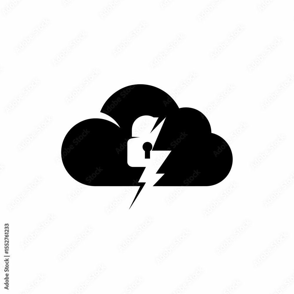 Poster secure cloud storage concept with lock and lightning bolt symbol
