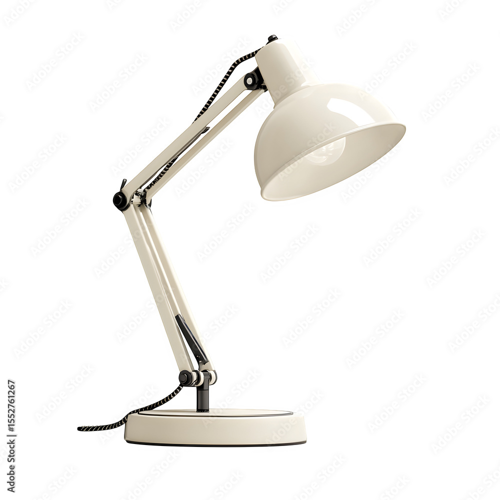 Poster realistic product desk lamp with adjustable matte-white lamp with touch dimmer isolated on pure whit
