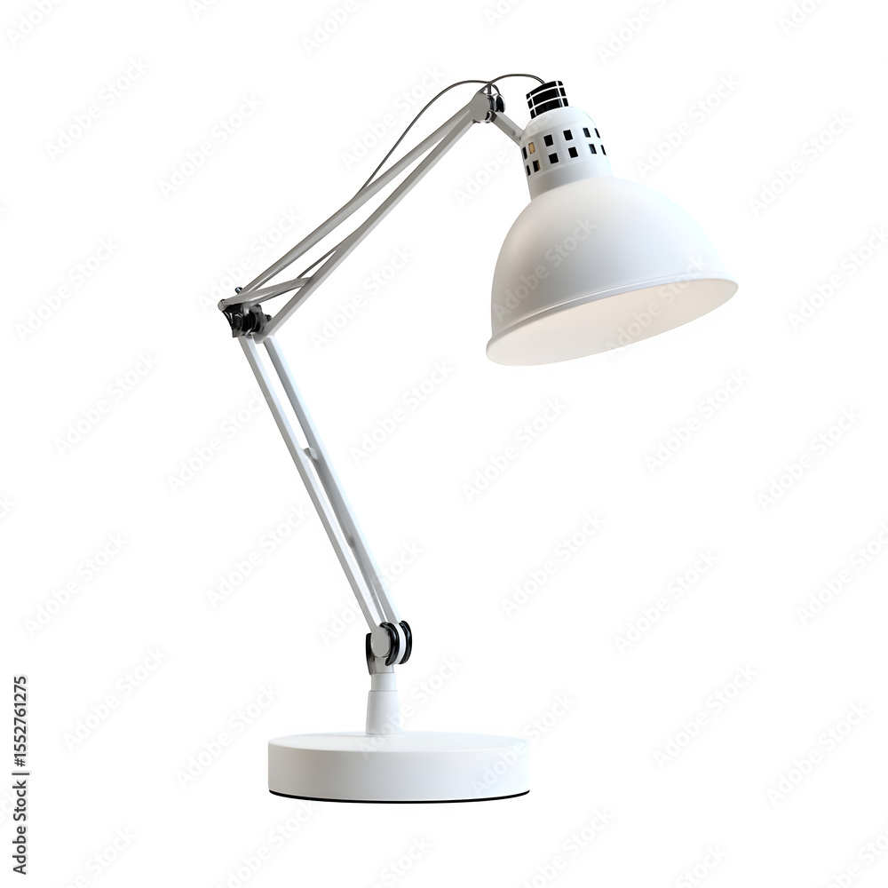Poster realistic product desk lamp with adjustable matte-white lamp with touch dimmer isolated on pure whit