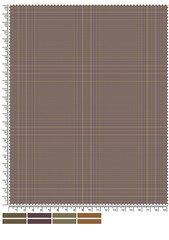 Autumnal Tartan Fabric Swatch with Measurement Markings and Color Palette Displayed Below the Pattern This