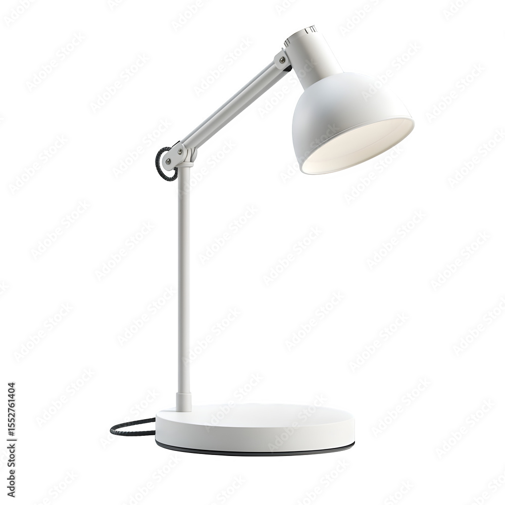 Poster realistic product desk lamp with adjustable matte-white lamp with touch dimmer isolated on pure whit