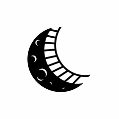 Stylized Crescent Moon with Ladder Pattern Black Silhouette Vector Graphic