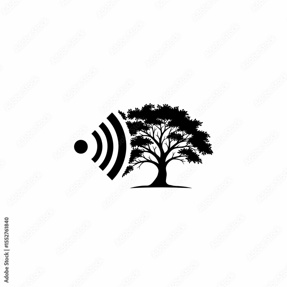 Aufkleber conceptual illustration of a stylized tree with wifi signal waves representing technology and nature