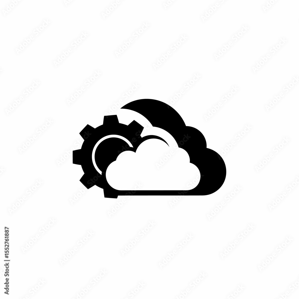 Poster cloud computing technology service and gear icon for digital industry automation and data storage co