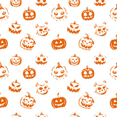 Cute Halloween pumpkin seamless pattern with creepy and smiling faces for festive textiles and wrapping, Pumpkin Pattern