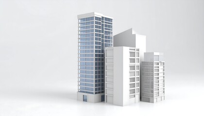 Architectural models on a white background.