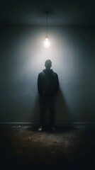 Obraz premium A solitary silhouette in a mysterious dimly lit room