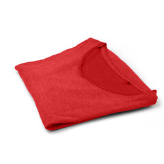 A neatly folded red t-shirt showcasing simplicity and style.