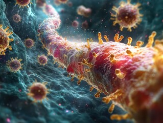 Dramatic 3D Model of Bacteria Attacking Cell Wall