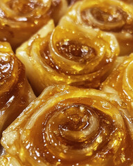 Fototapeta premium Close up of fresh homemade cinnamon rolls and sesame buns