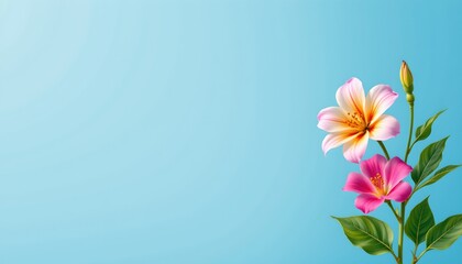 Obraz premium a vibrant bouquet of pink flowers against a backdrop that transitions from dark to light blue, suggesting depth