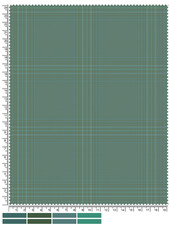 Autumnal Tartan Fabric Swatch with Measurement Markings and Color Palette Displayed Below the Pattern This