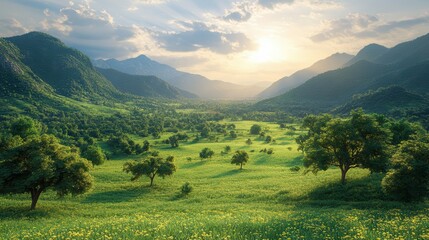 Obraz premium Lush Green Valley Filled with Microbial Activity