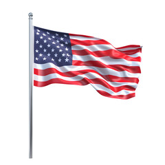 realistic product country flag on pole with standard red-white-blue pattern isolated on pure white background subtle soft shadow clean studio lighting, ultra-high detail, PNG stock render :