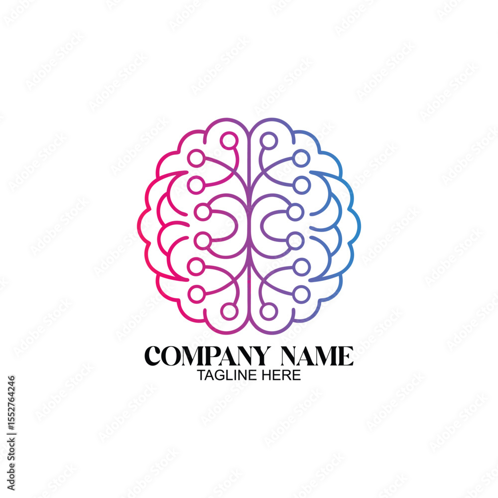 Poster brain circuitry logo: an abstract brain circuitry logo with connected nodes and network links embodi