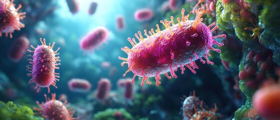 Microscopic Battle Scene of Bacteria in Action