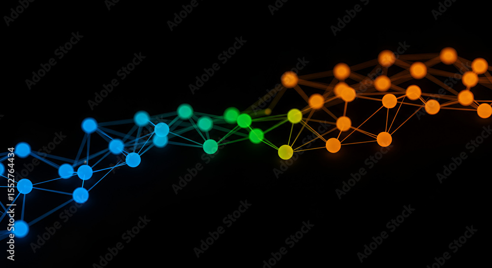 Aufkleber abstract glowing network with gradient colors on black background design