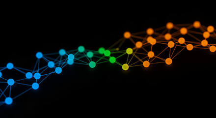 Abstract Glowing Network with Gradient Colors on Black Background Design