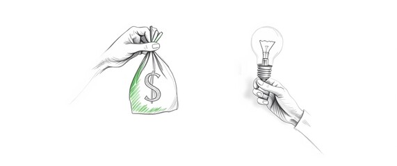hand drawn illustration of a light and money