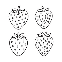 Linear black and white set of strawberry illustrations