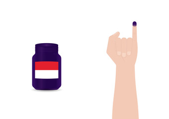 Little Finger with Purple Ink. Election in Indonesia. Election Concept. Vector Illustration.