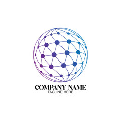 Global Network Emblem: An emblem of interconnectedness, a network of nodes and lines forming a spherical globe, symbolizing global communication and digital connections in a clean graphic design.