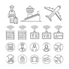 Airport Icons Line Art Set for Travel and Aviation Design