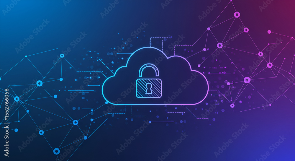 Poster digital cloud security concept illustrating data protection and encryption
