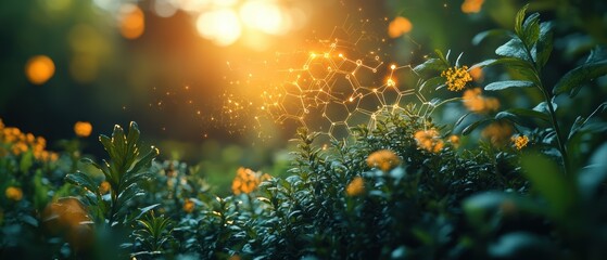 Serene Nature Scene with Healthy Plants and Soft Lighting