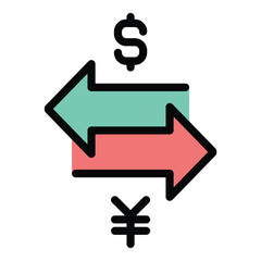Trading icon flat line style illustration representing the buying and selling of goods, services, or financial assets, suitable for commerce, stock market, and business operations projects
