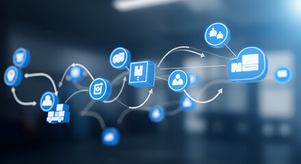 Illustrative supply chain network depicting product flow and customer engagement solutions