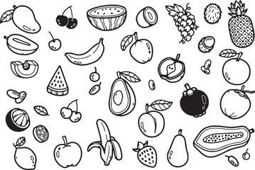 Fresh Fruits Doodle Collection – Healthy, Natural, Food, Summer, Juicy, Vitamins