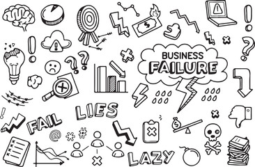 Business Failure and Stress Doodle Pack – Lazy, Lies, Downfall, Office, Problem, Tension
