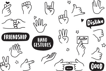 Hand Gesture Doodle Set – Signs, Communication, Fingers, Symbolic, Expression, Body Language