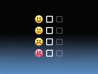 Obraz premium Black UI with vertical emoji satisfaction levels and unchecked boxes for feedback rating