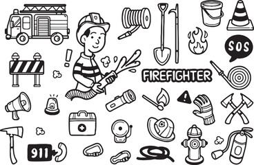 Firefighter Doodle Set – Rescue, Fire Safety, Uniform, Emergency, Hose, Brave