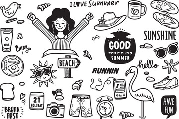 Summer Girl Doodle Illustration – Beach, Vacation, Sunglasses, Fun, Relax, Swimsuit
