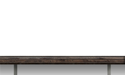 A simple wooden table with a minimalist design against a white background.