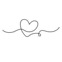 Continuous line drawing of a heart, black and white vector minimalist love concept illustration.
