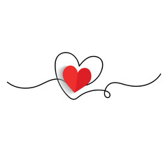 Continuous line drawing of a heart, black and white vector minimalist love concept illustration. Set.