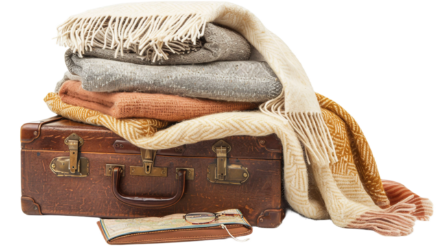 Decorative Basket with Blankets on the Transparent Background