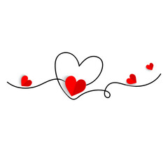 Continuous line drawing of a heart, black and white vector minimalist love concept illustration. Set.