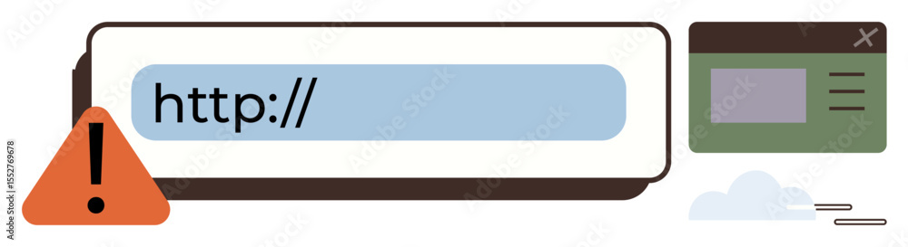 Poster address bar with http highlighted beside alert triangle. browser window in background. ideal for onl