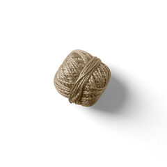 A ball of beige yarn, neatly wound, casting a soft shadow on a white background.