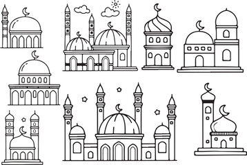 Mosque Architecture Doodle Illustration – Islamic, Religious, Worship, Dome, Landmark, Culture