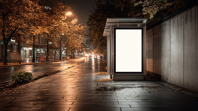 billboard at night on city sidewalk