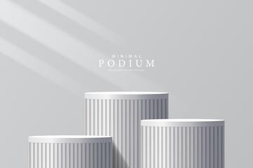 3D product Minimal display stand, white circle on grey background. Abstract geometric shapes in a simple design. Fashion stage mockup scene. Studio product display stand. Product advertising stand