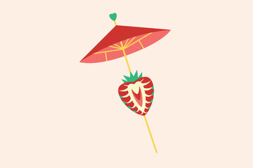 Cocktail Umbrella  with strawberry. Vector Illustration