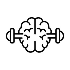 Brain with Dumbbells Icon Outline – Mental Strength and Intelligence Training Symbol Vector