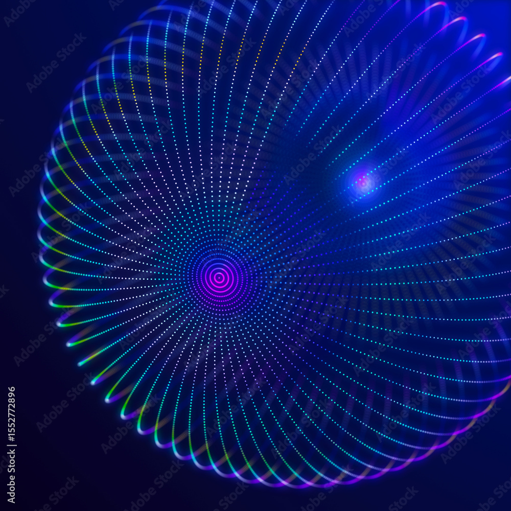 Leinwandbilder Abstract 3d sphere. Mesh of sphere with points on dark background. Science and technology. 3d